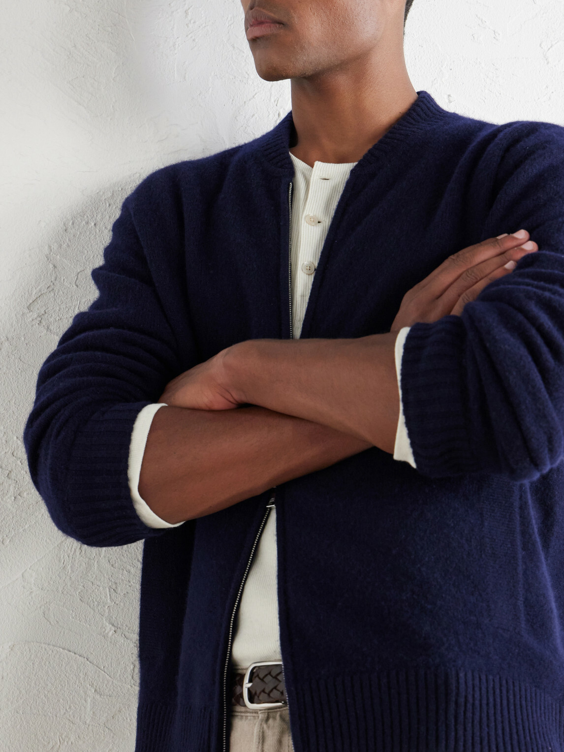 Mr P. - Brushed Cashmere Zip-Up Cardigan - Blue