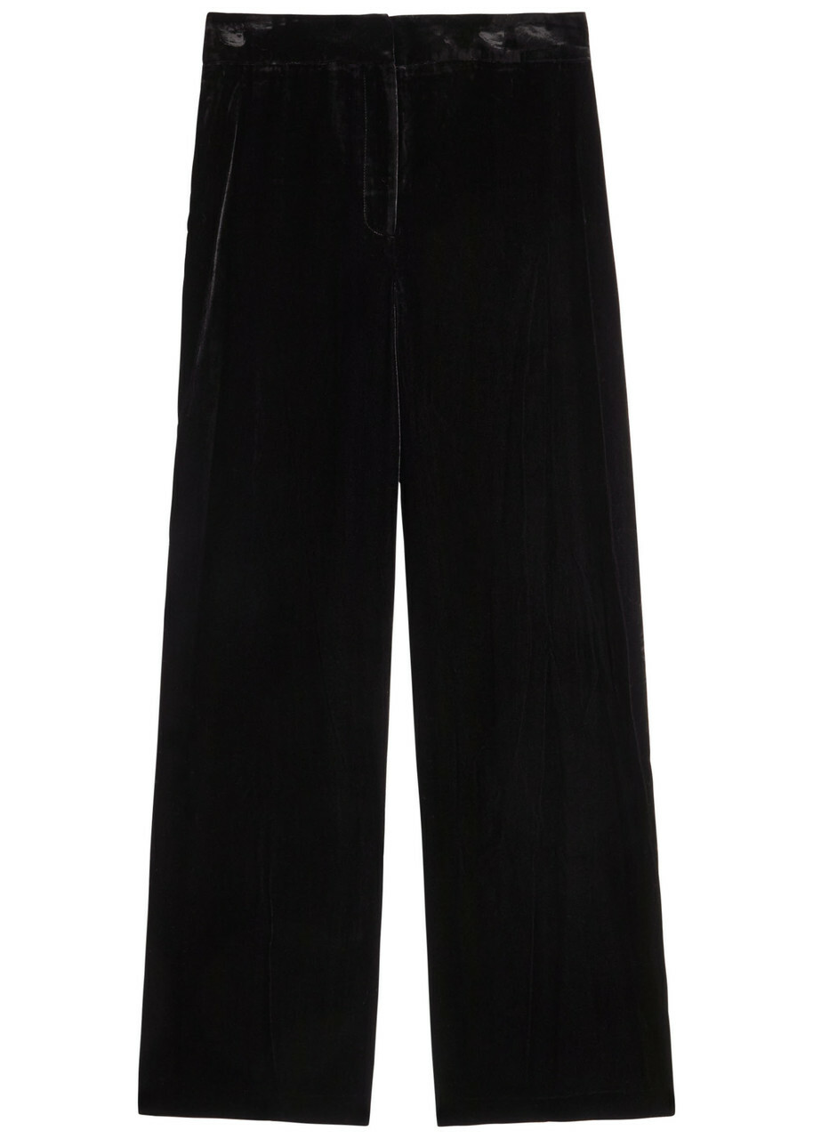 Veronica Beard Alex Wide-leg Velour Trousers Black