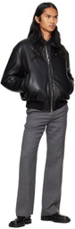 System Black Padded Faux-Leather Bomber Jacket