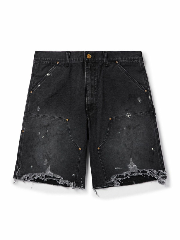 Photo: SAINT MXXXXXX - Straight-Leg Distressed Cotton Shorts - Black