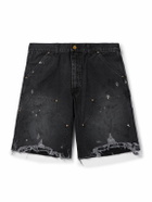 SAINT MXXXXXX - Straight-Leg Distressed Cotton Shorts - Black