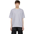 Sacai Blue and White Pinstripe Half-Sleeve T-Shirt