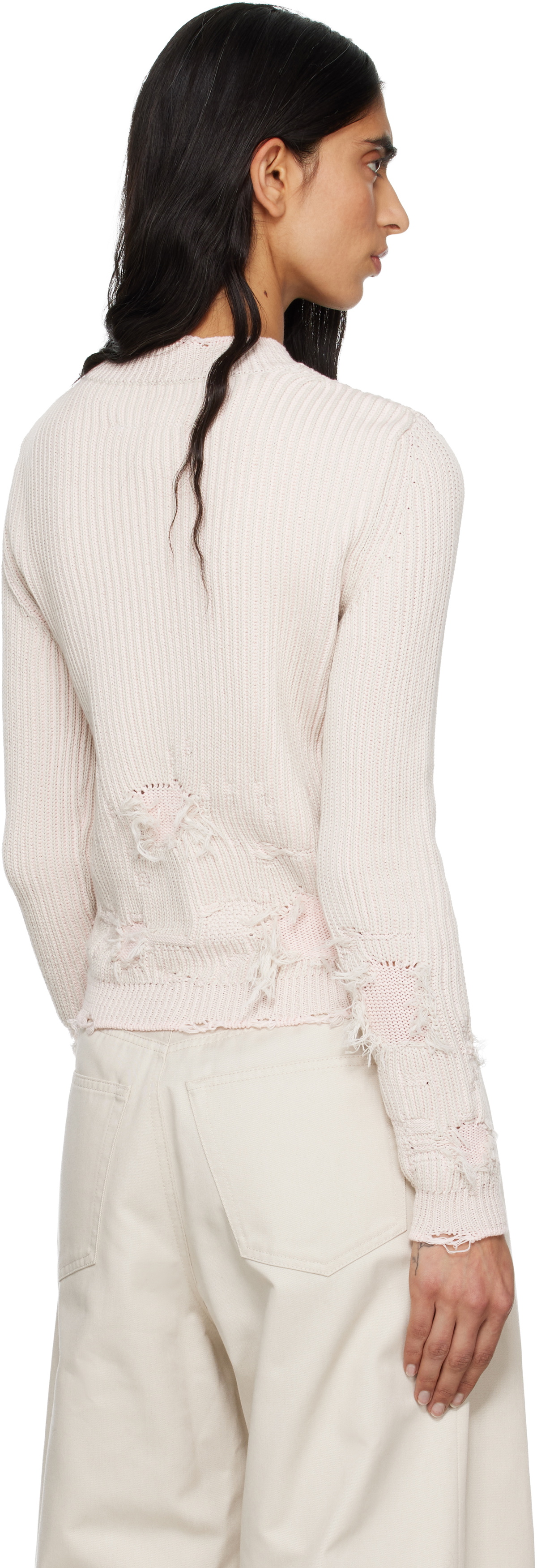 MM6 Maison Margiela Pink Amended Optical Ribs Sweater