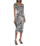 Halpern Off-shoulder zebra-print midi dress