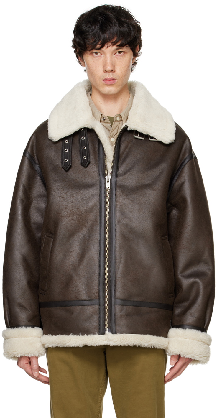 Dunst Brown Loose-Fit Line Faux-Shearling Jacket