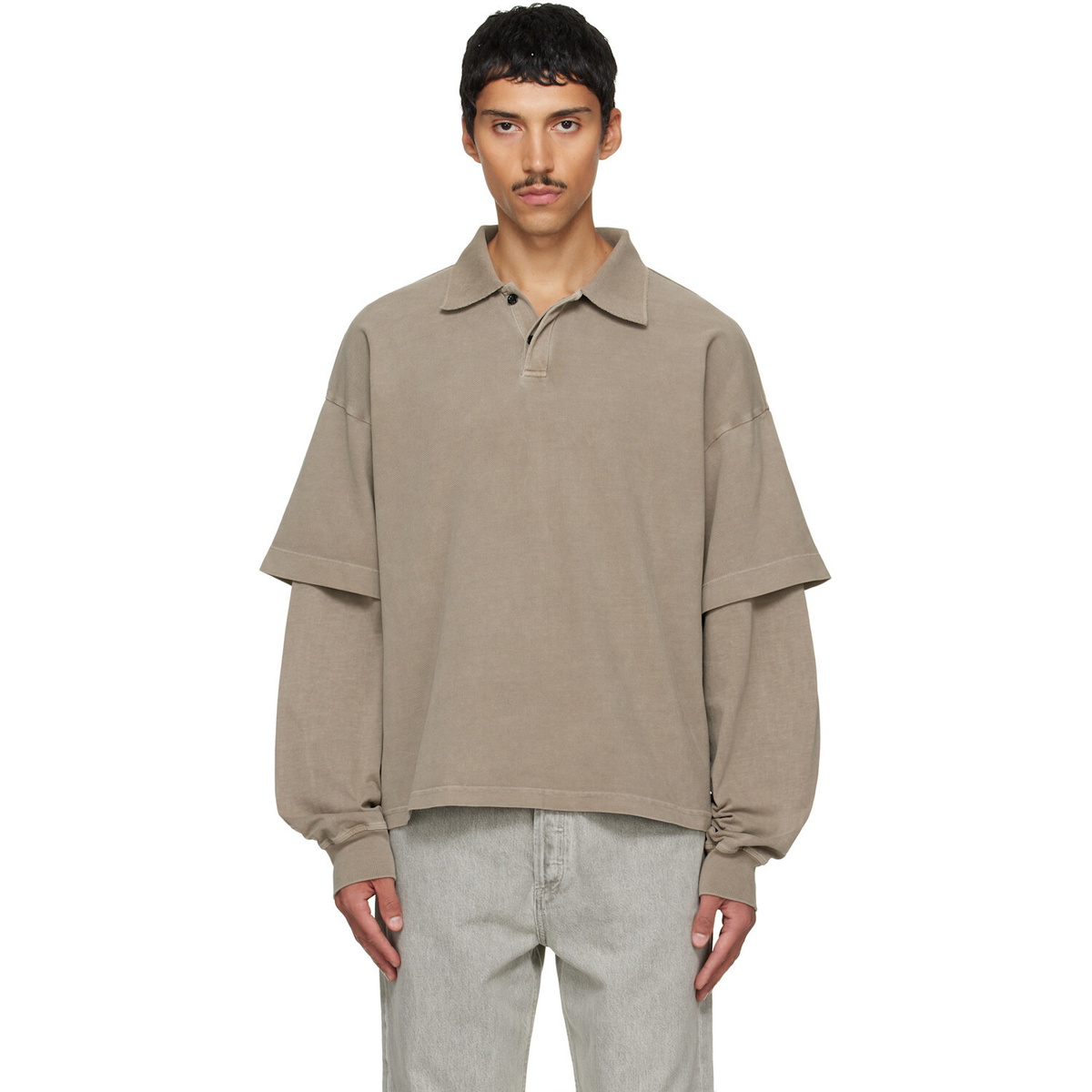AGOLDE Khaki Curren Double Sleeve Polo