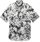 Balenciaga - Oversized Button-Down Collar Printed Satin Shirt - Black