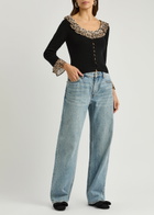 Rixo Laurel Leopard-trimmed Wool Cardigan Black