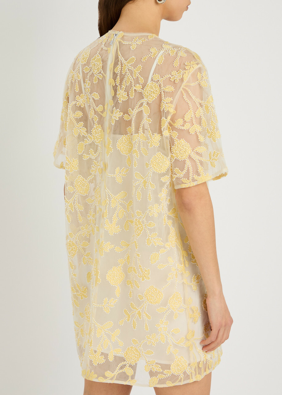Rotate Birger Christensen Floral-embellished Tulle Mini Dress Yellow