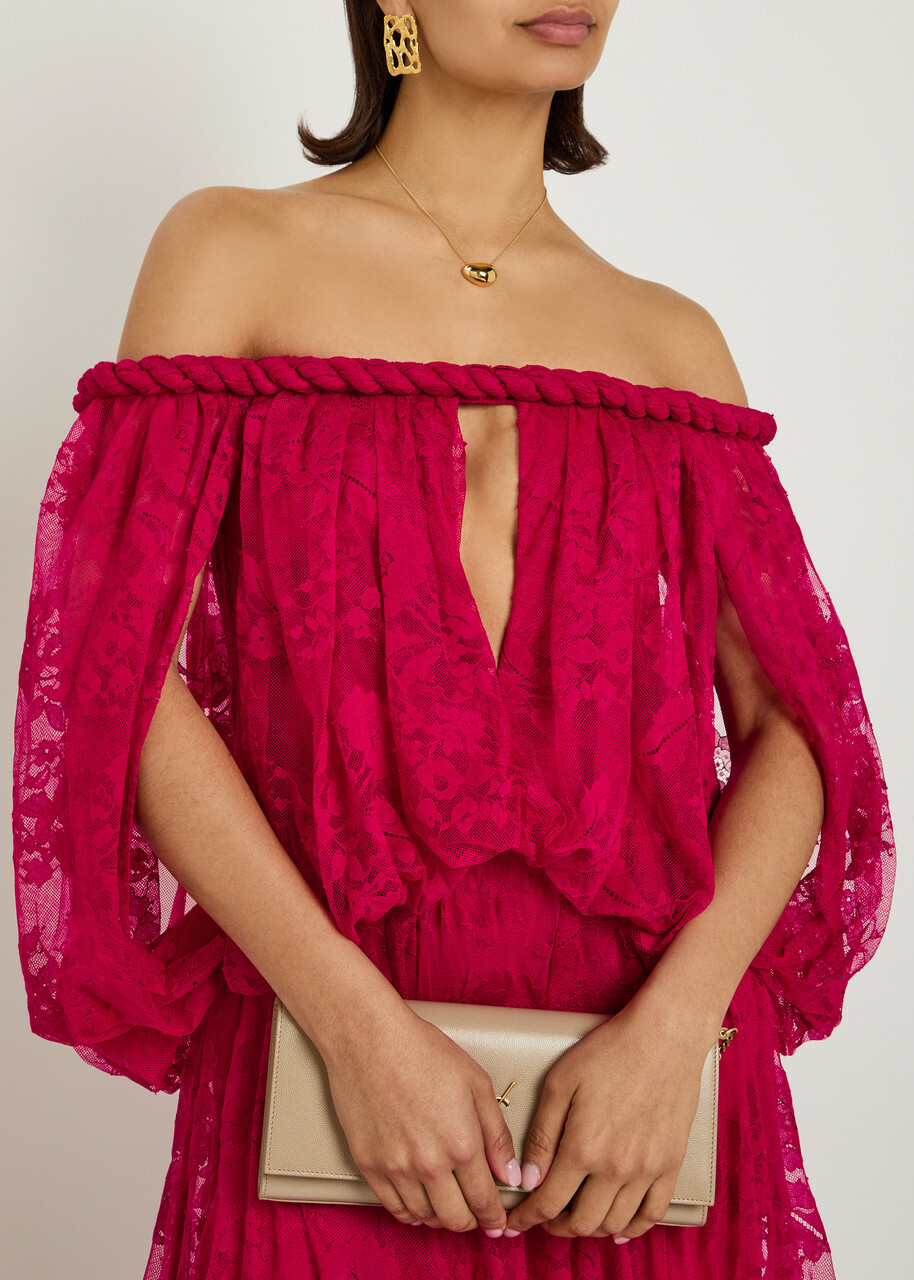 Zimmermann Luna Off-the-shoulder Lace Gown Fuchsia