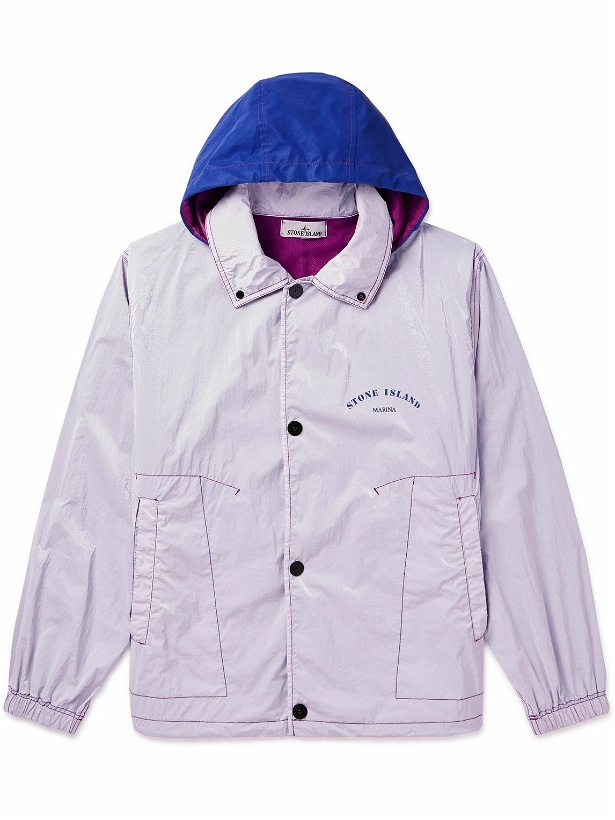Photo: Stone Island - Logo-Print Garment-Dyed Nylon-Ripstop Hooded Blouson Jacket - Purple