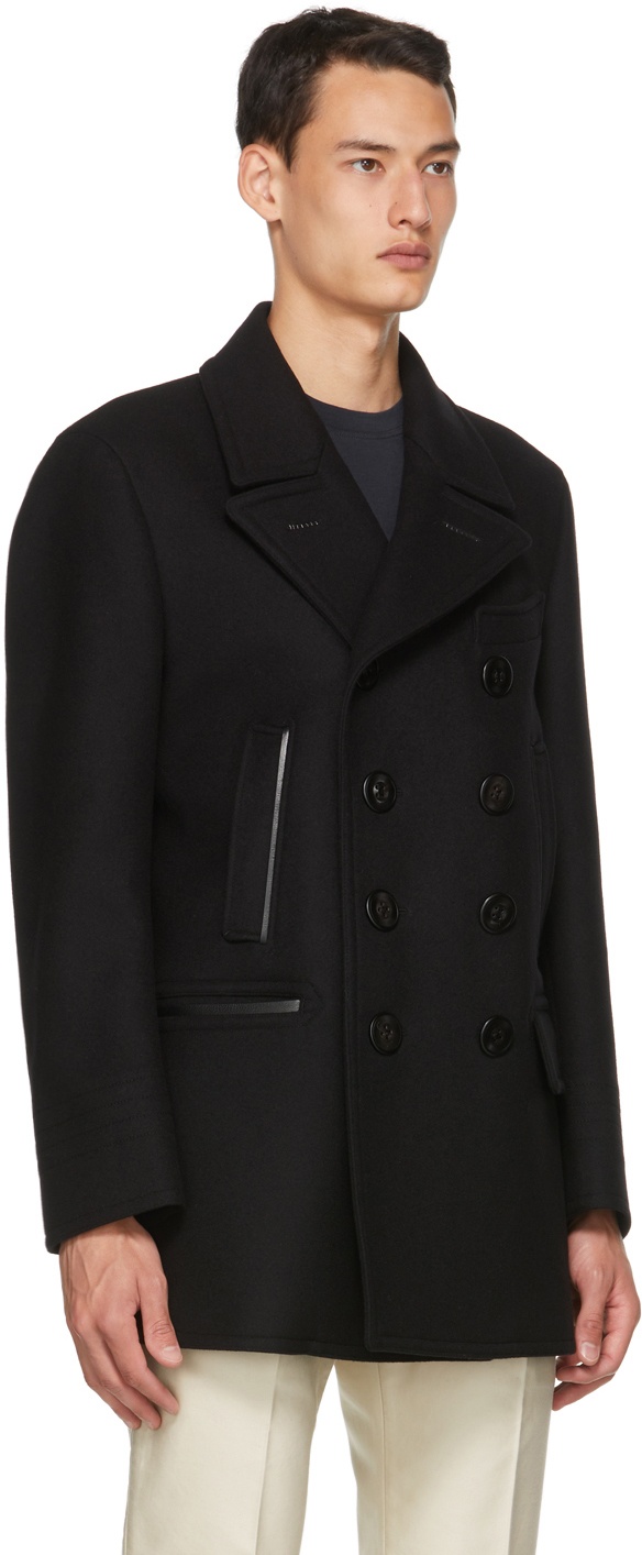 TOM FORD Black Double-Breasted Peacoat TOM FORD