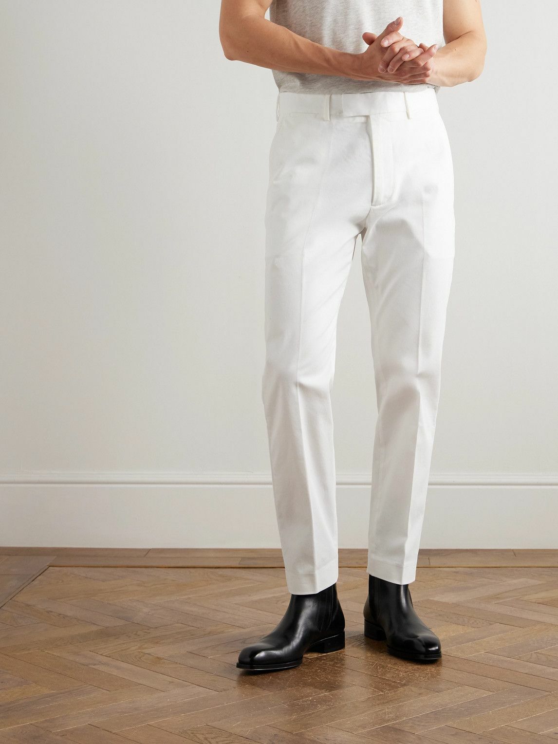 TOM FORD - Tapered Cotton-Blend Twill Chinos - White