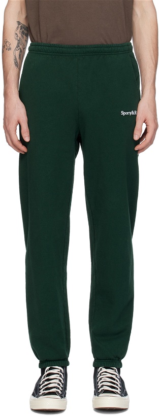 Photo: Sporty & Rich Green Embroidered Sweatpants