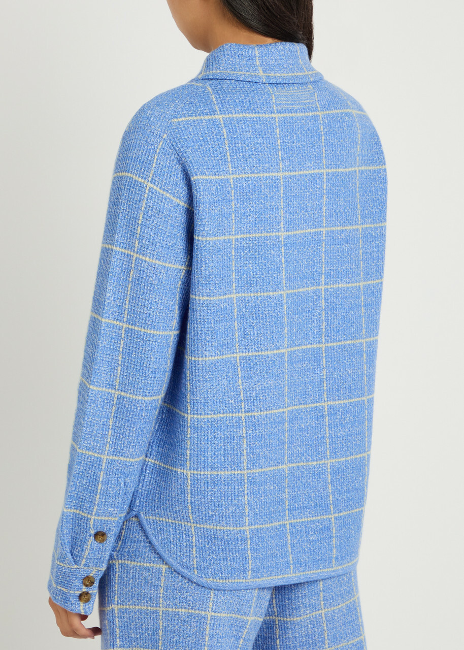 Guest In Residence Dylan Plaid Cashmere and Linen-blend Shirt Light Blue
