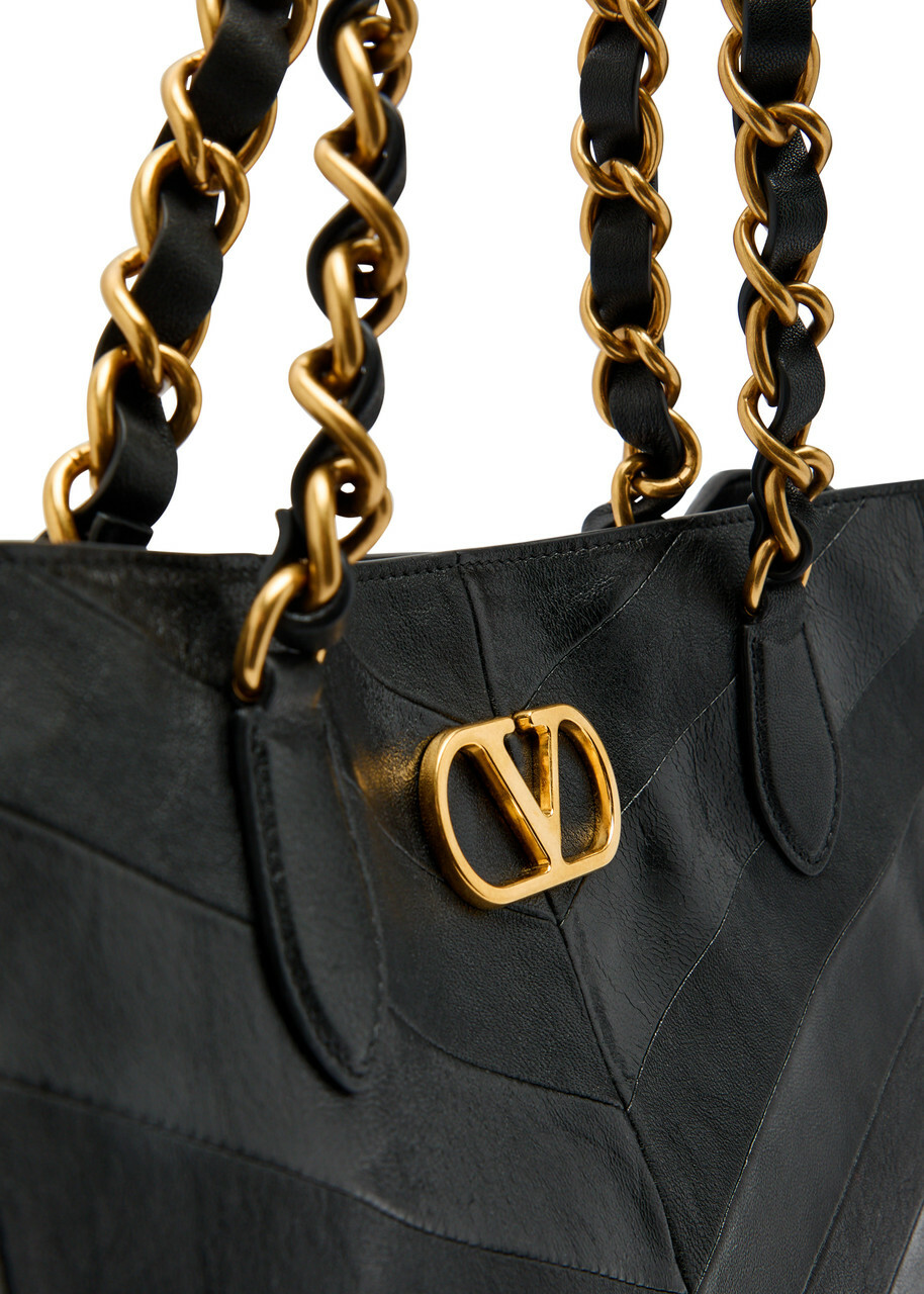 Valentino Garavani Logo-plaque Chevron Leather Tote bag - Black - One Size