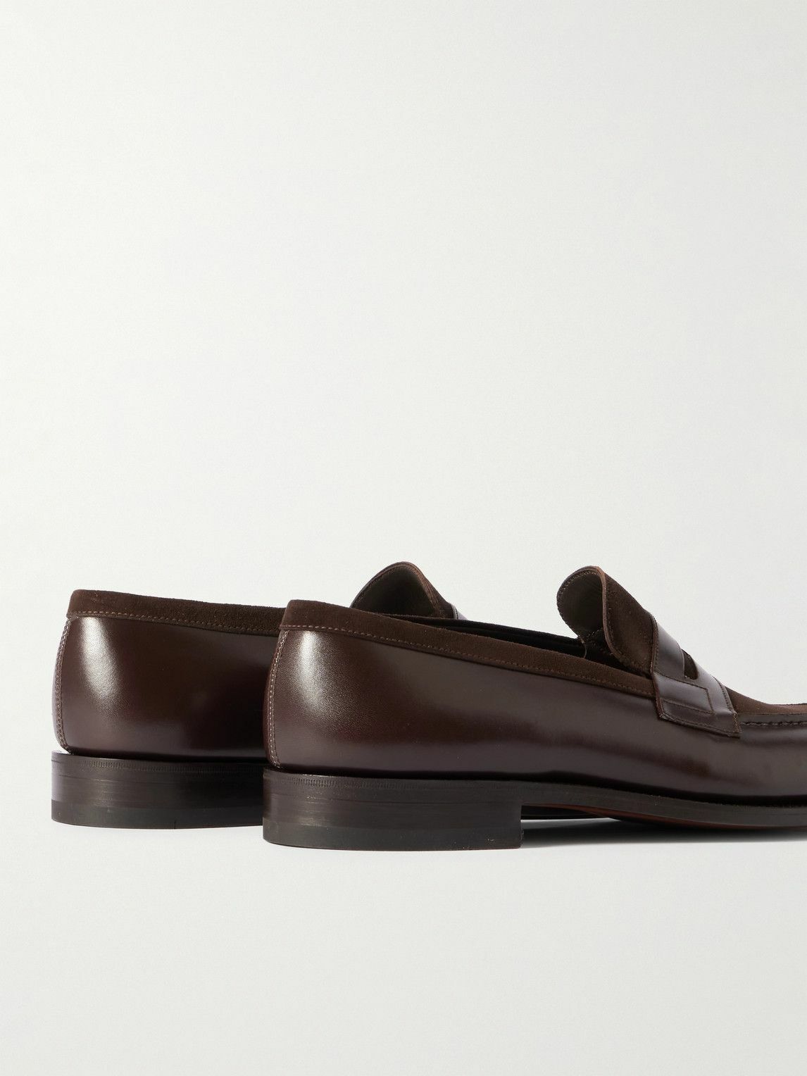 J.M. Weston - 180 Leather and Suede Penny Loafers - Brown