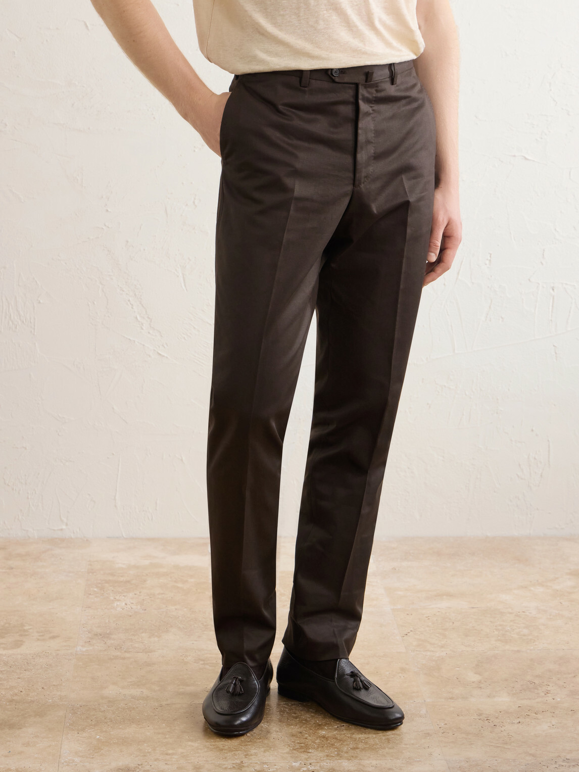 De Petrillo - Tapered Cotton-Twill Suit Trousers - Brown