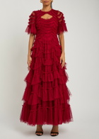 Needle & Thread Aviana Ruffled Embroidered Tulle Gown Red