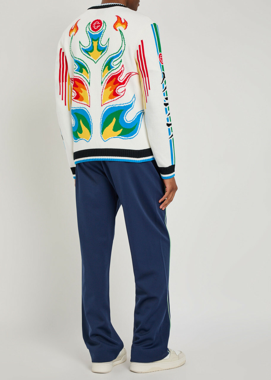 Casablanca Flame Laurel Embroidered Cotton-knit Cardigan Multicoloured 1