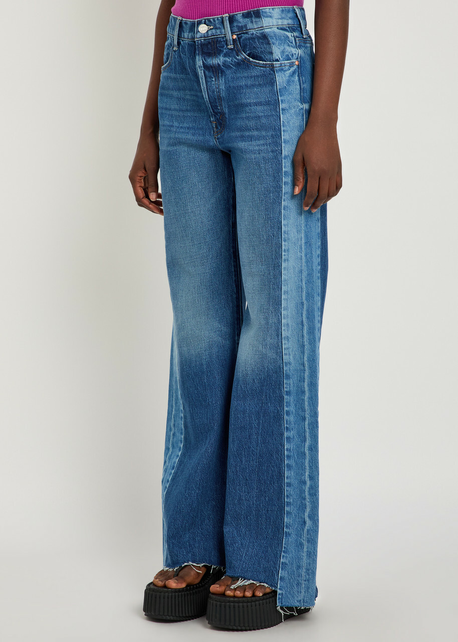 Mother The Tux Sidestepper Sneak Fray Wide-leg Jeans Navy