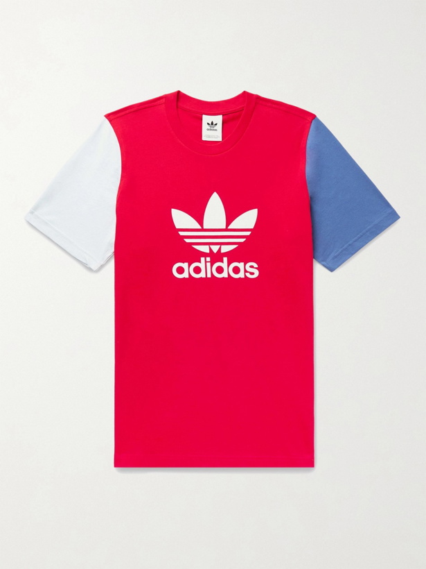 Photo: ADIDAS ORIGINALS - Color-Block Logo-Print Cotton-Jersey T-Shirt - Red