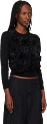 Comme des Garçons Comme des Garçons Black Lambswool Jersey X Flower Embroidery Crewneck Sweater