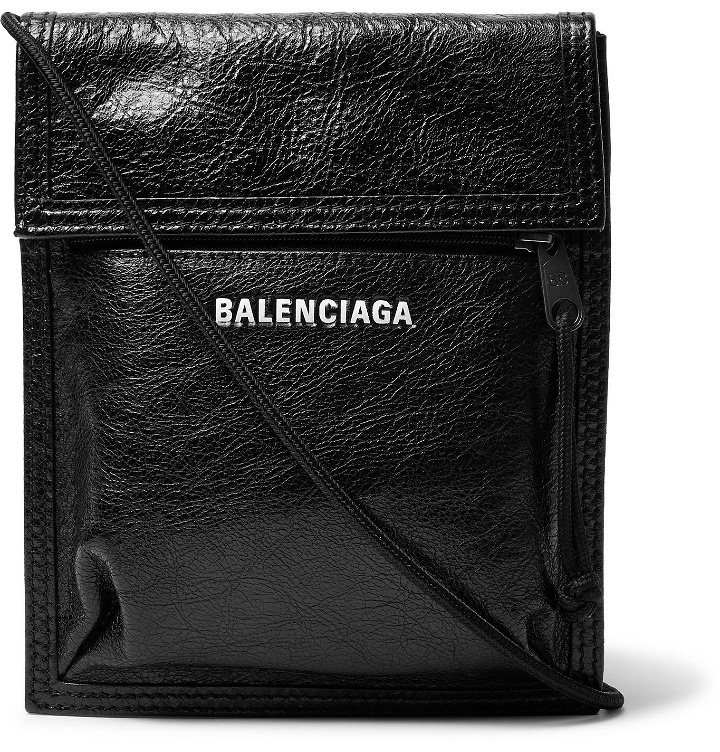 Photo: Balenciaga - Arena Logo-Print Creased-Leather Messenger Bag - Black