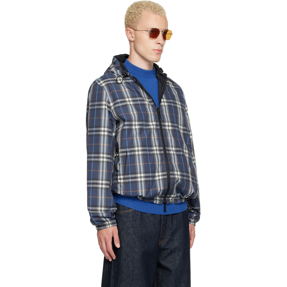 Burberry Navy Check Newport Hooded Reversible Jacket