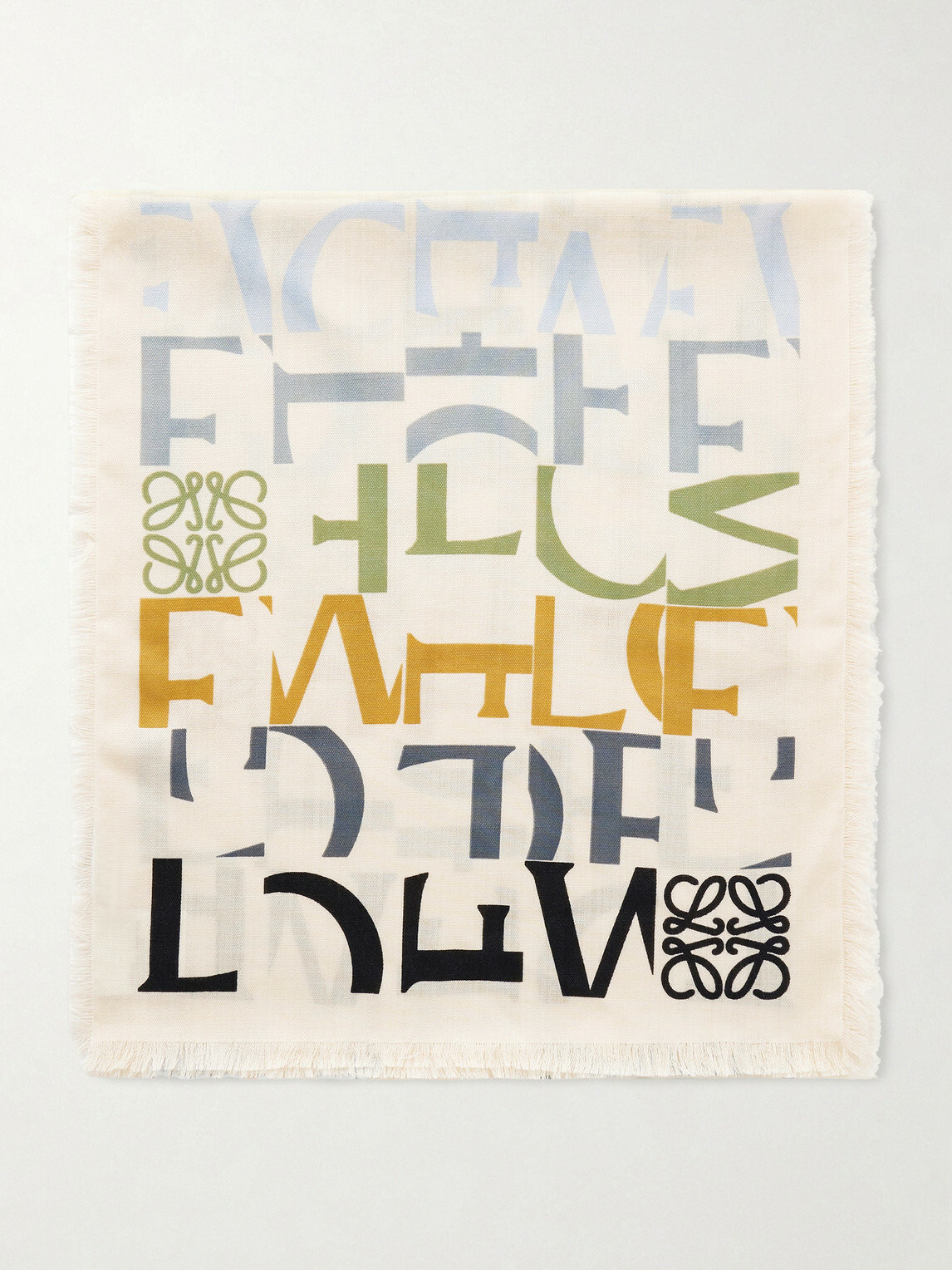 LOEWE - Fringed Logo-Print Wool, Silk and Cashmere-Blend Scarf