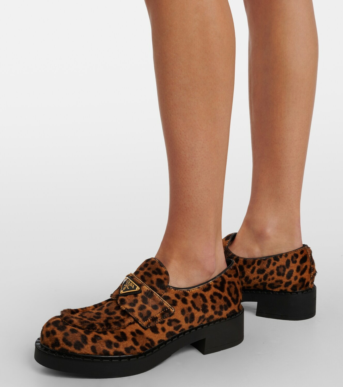 Prada Leopard-print calf hair penny loafers