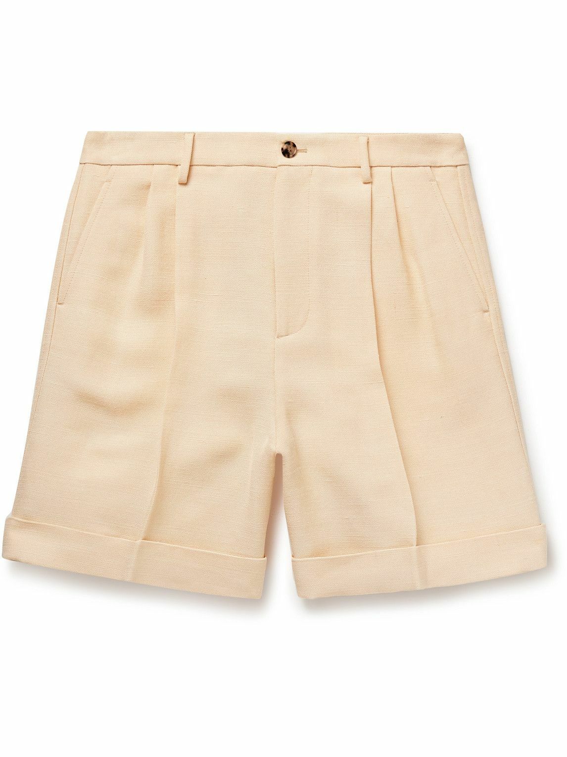 Valentino Garavani - Wide-Leg Pleated Canvas Shorts - Neutrals