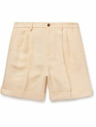 Valentino Garavani - Wide-Leg Pleated Canvas Shorts - Neutrals