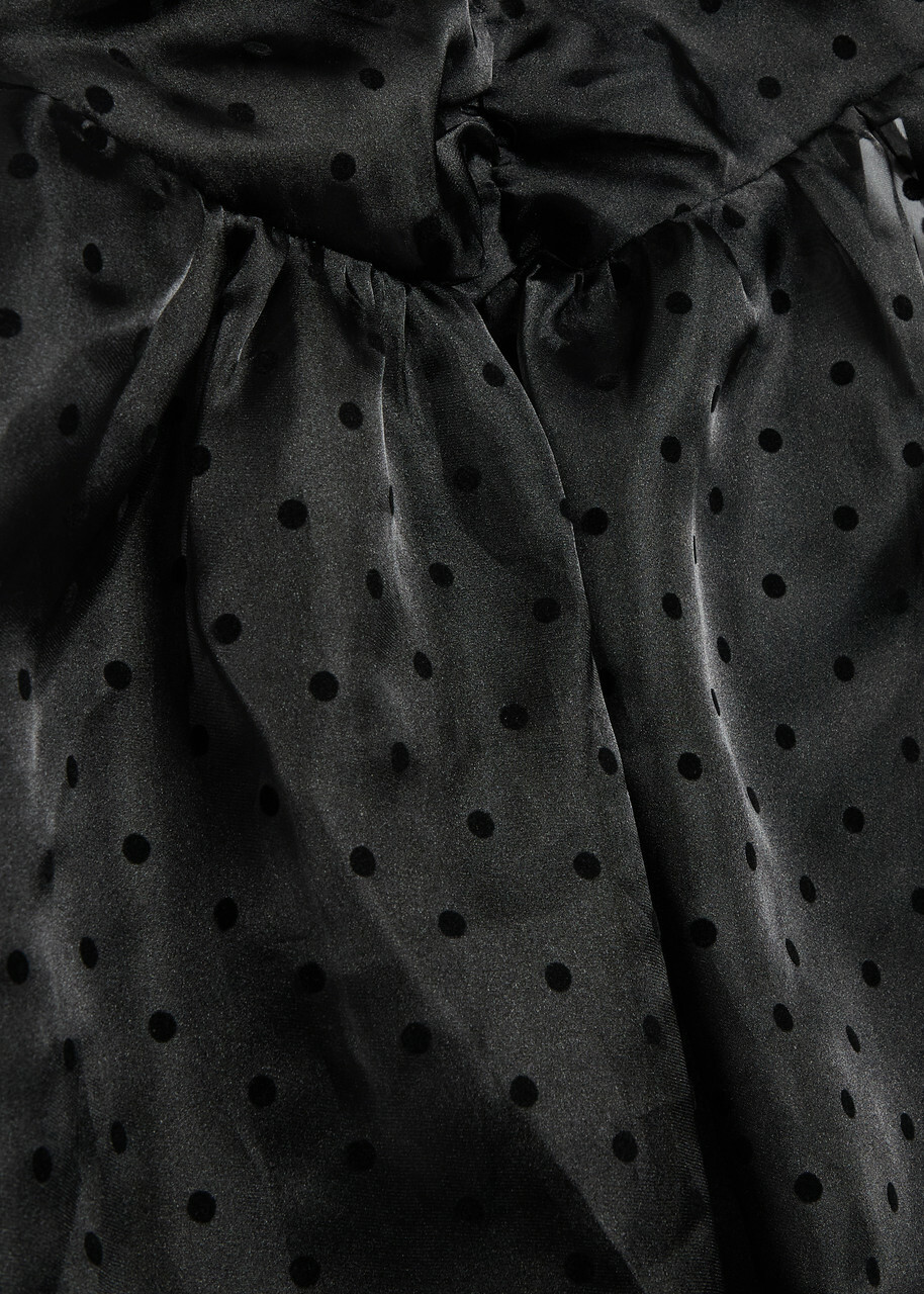Ganni Polka-dot Ruched Organza Midi Dress Black
