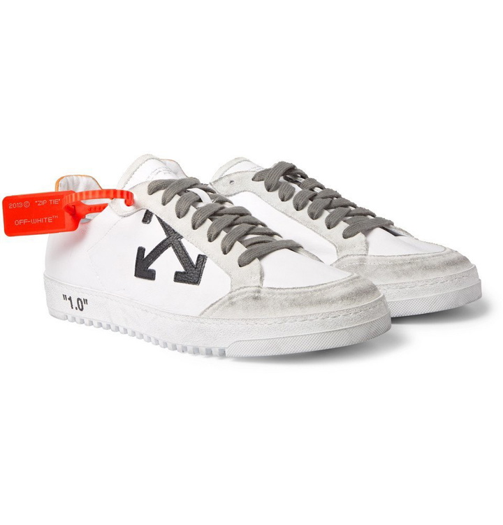 Photo: Off-White - 2.0 Distressed Suede-Trimmed Leather Sneakers - White