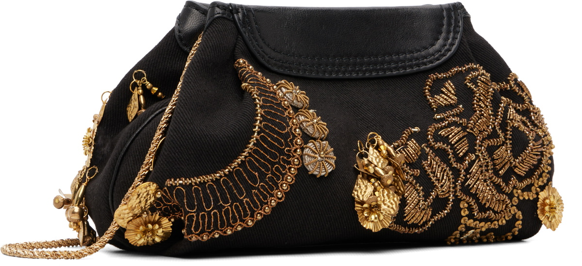 Dries Van Noten Black Small Embroidered Clutch