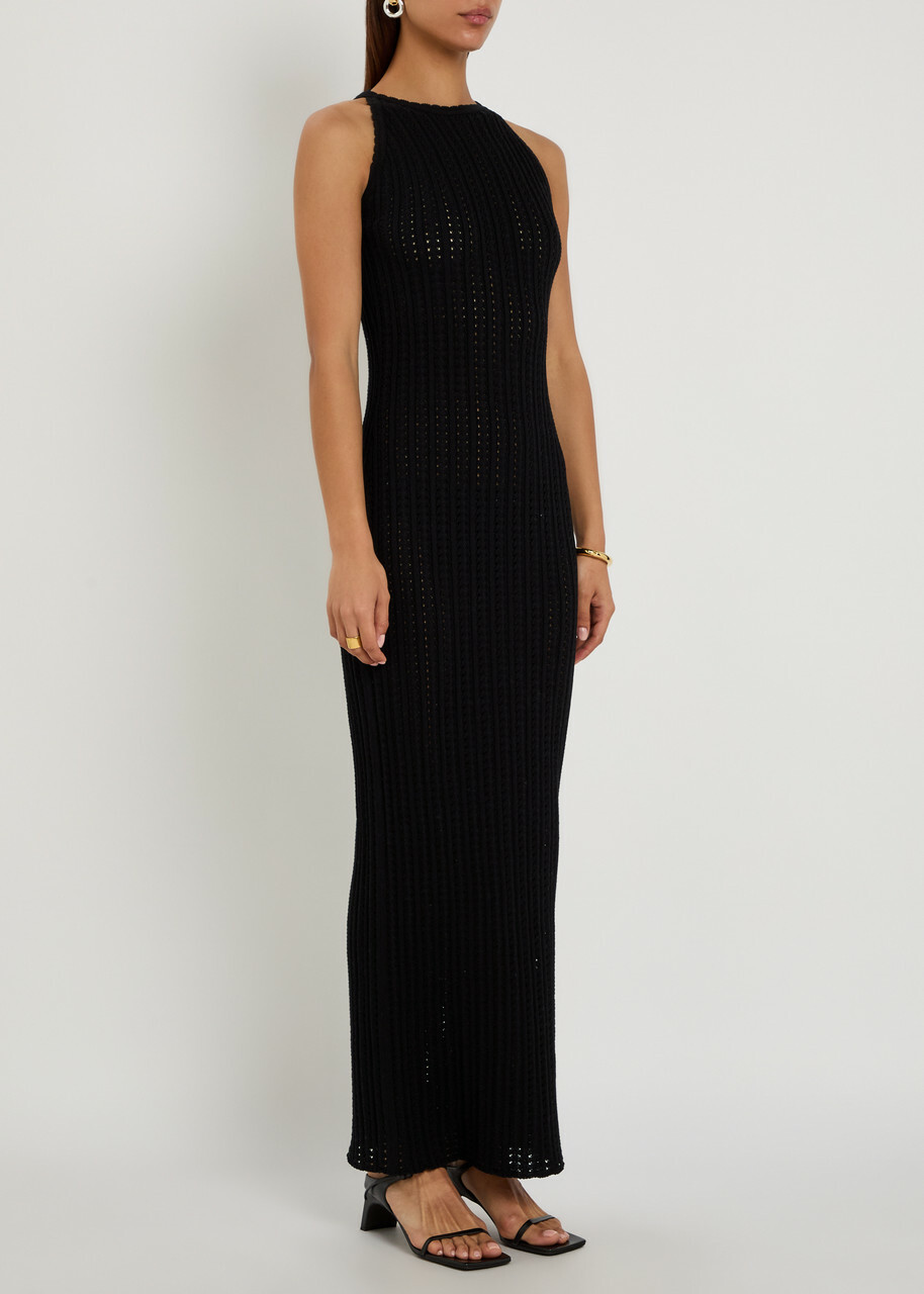 Giuliva Heritage Lola Open-knit Cotton Maxi Dress Black
