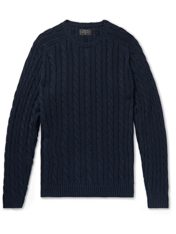 Photo: BEAMS PLUS - Cable-Knit Cotton and Hemp-Blend Sweater - Blue - XL