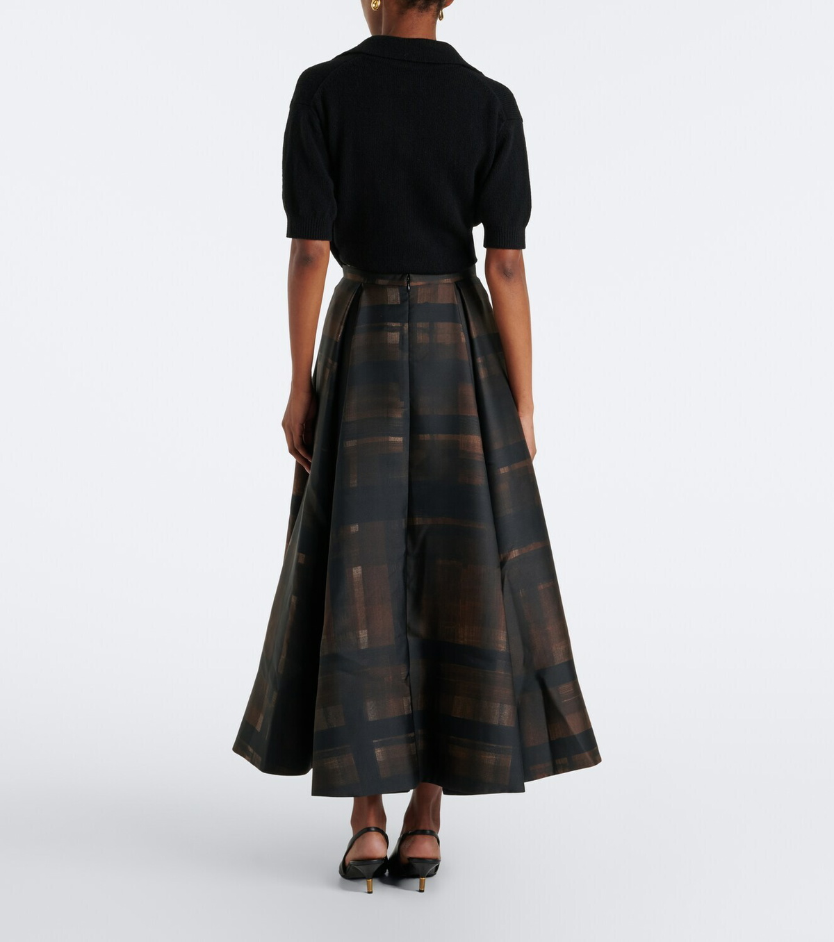 Emilia Wickstead Sylvane checked pleated mikado midi skirt