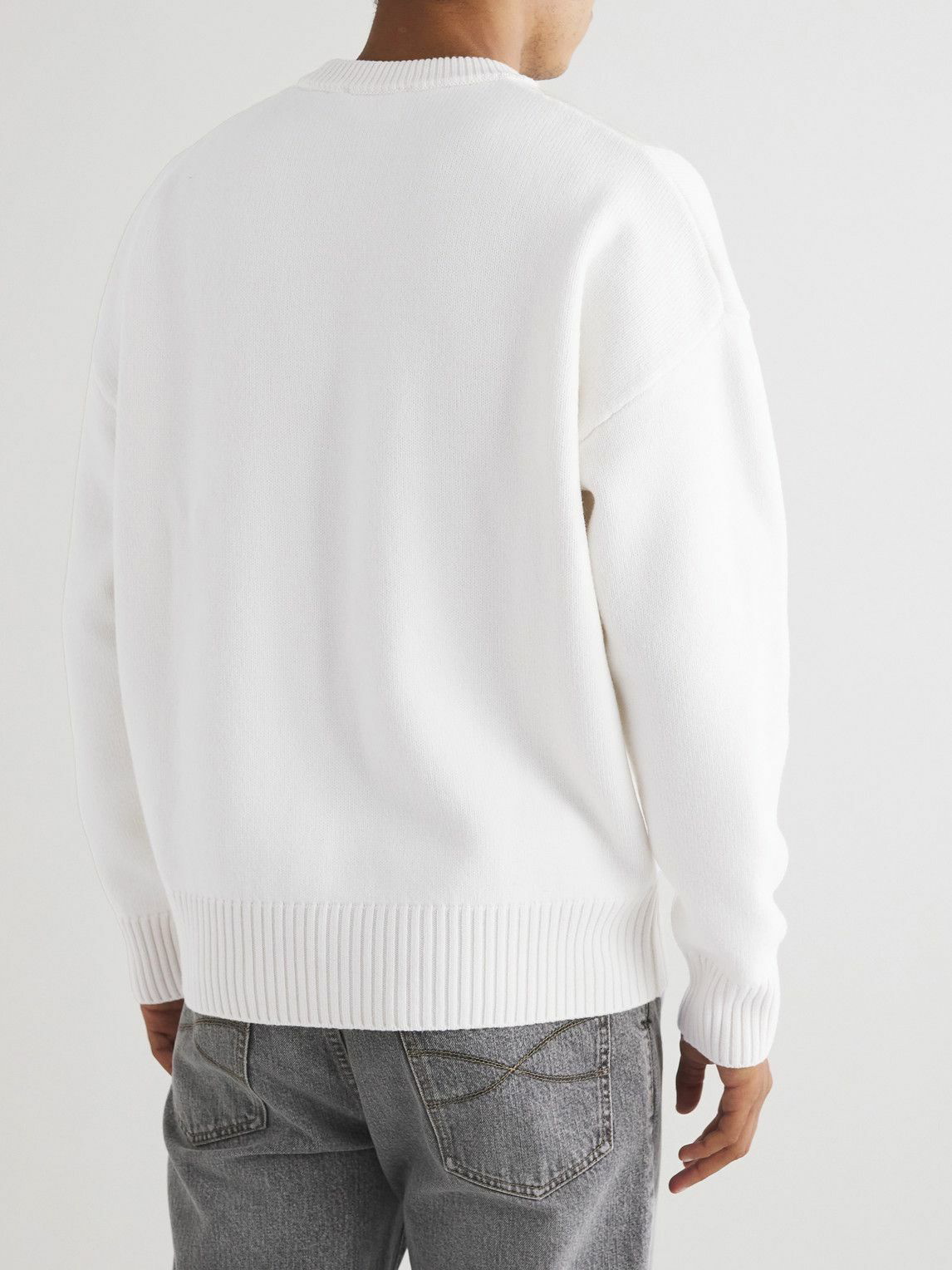 AMI PARIS - Logo-Intarsia Virgin Wool Sweater - White AMI