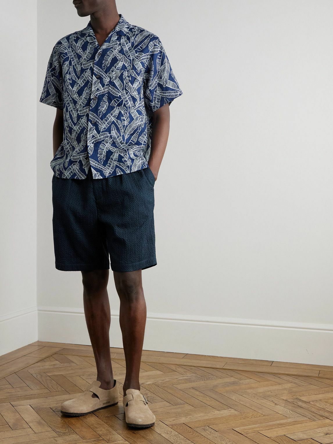 Blue Blue Japan - Gurkha Straight-Leg Belted Pleated Lace-Trimmed Cotton Shorts - Blue