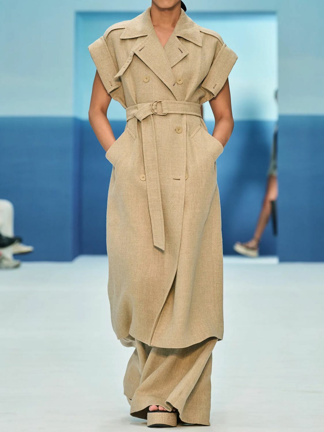MAX MARA - Girello Li Woven S/less Trench Coat Max Mara