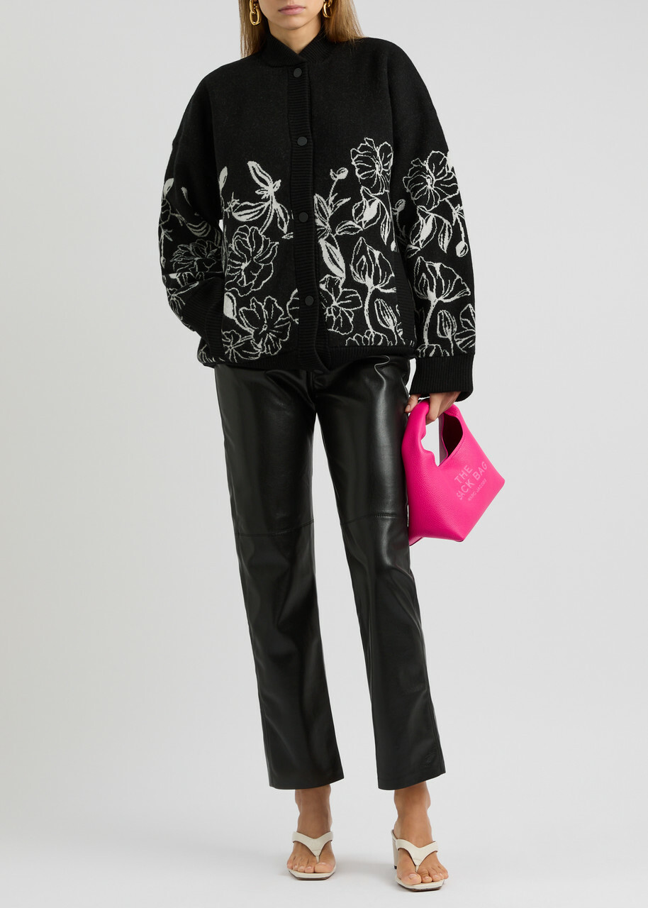 Stine Goya Floral-intarsia Wool-blend Cardigan Black And White