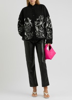 Stine Goya Floral-intarsia Wool-blend Cardigan Black And White