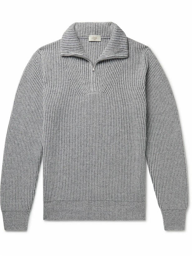 Photo: Altea - Ribbed Virgin Wool and Cashmere-Blend Half-Zip Sweater - Gray