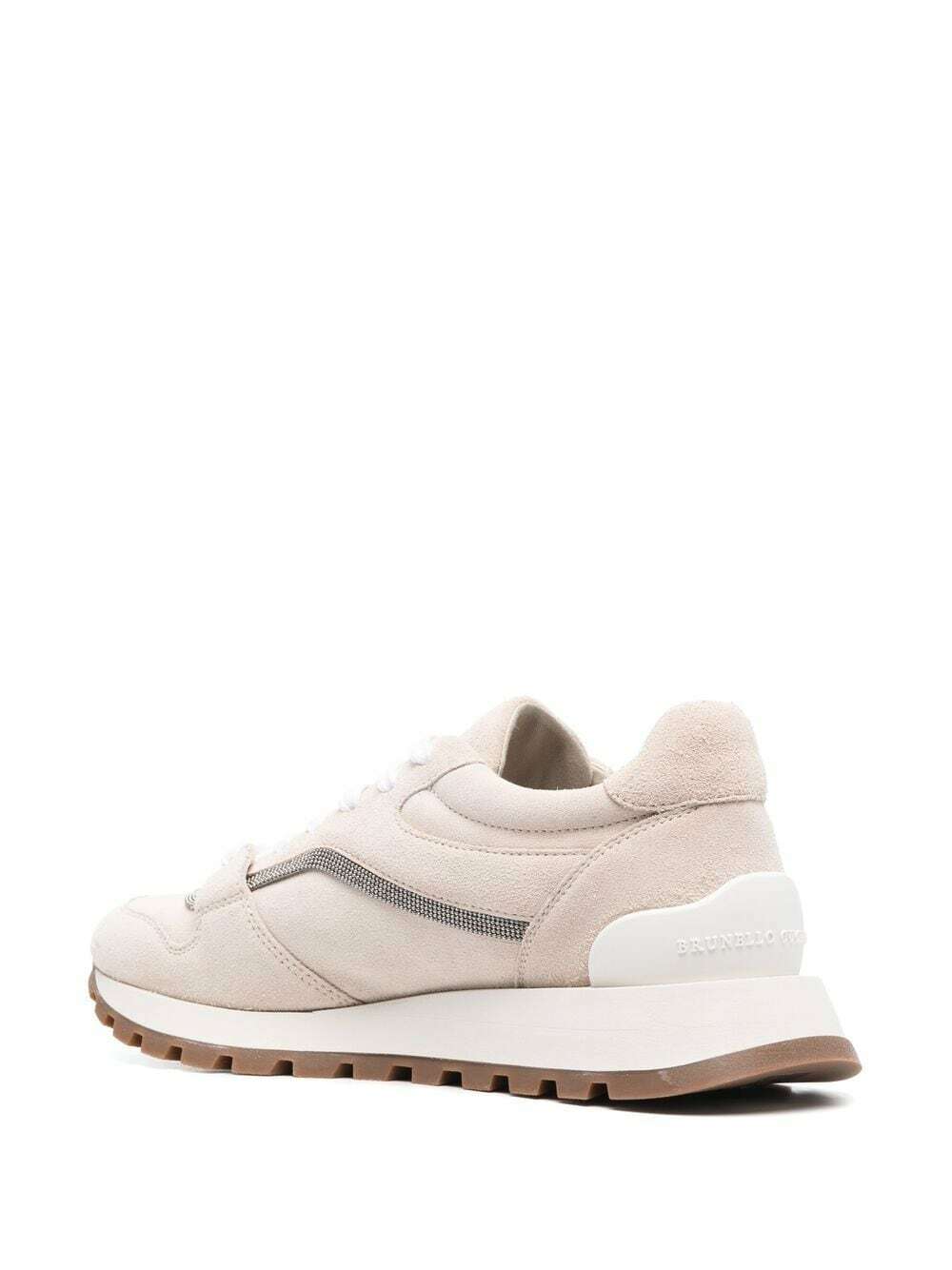 Brunello Cucinelli Beige Calf Leather Bos Taurus Low Top Sneakers