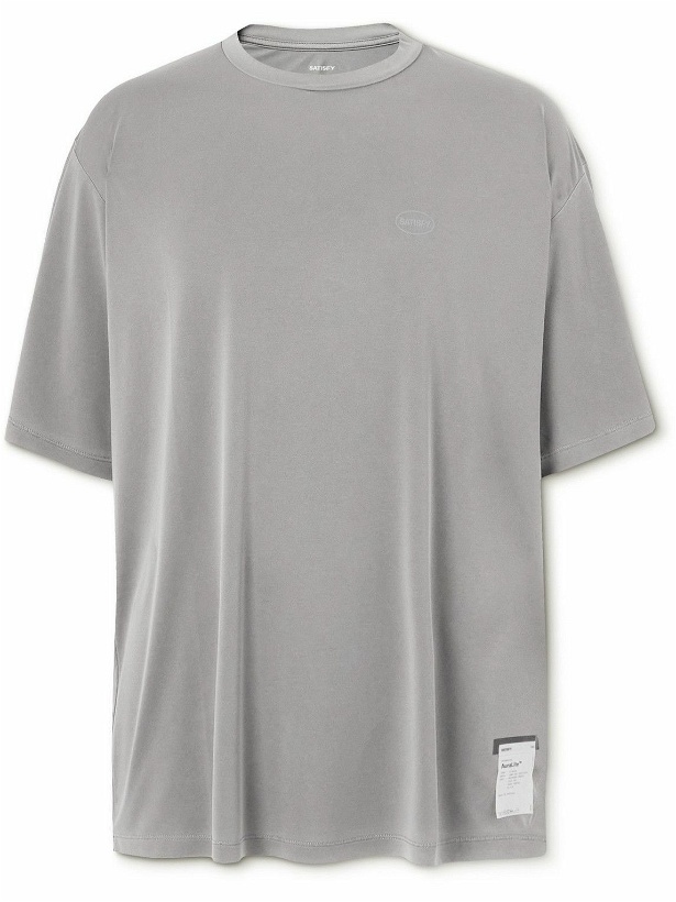 Photo: Satisfy - Logo-Print Appliquéd Recycled AuraLite™ Jersey T-Shirt - Gray
