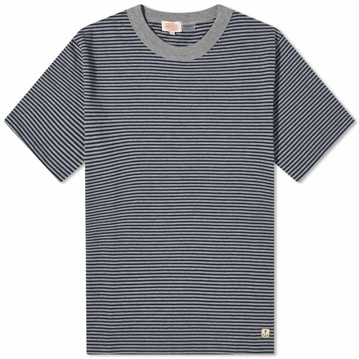 Photo: Armor-Lux Men's Fine Stripe T-Shirt in Misty Grey/Marine Deep