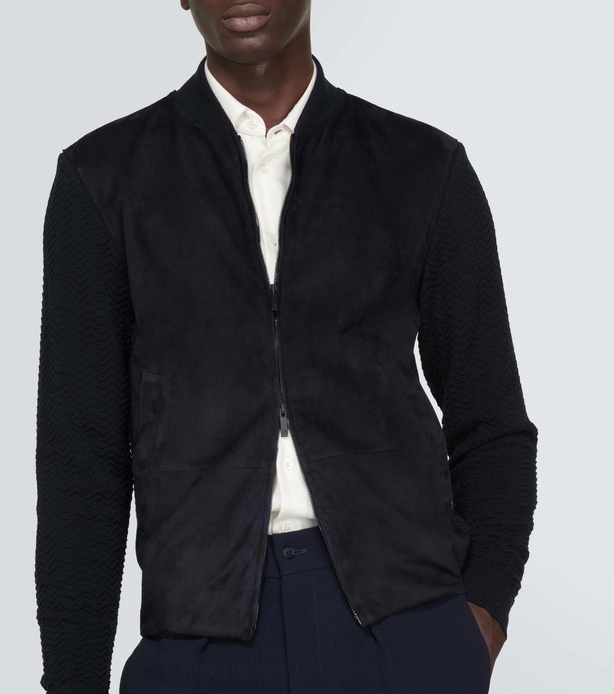 Giorgio Armani Suede, wool, and cashmere bomber jacket