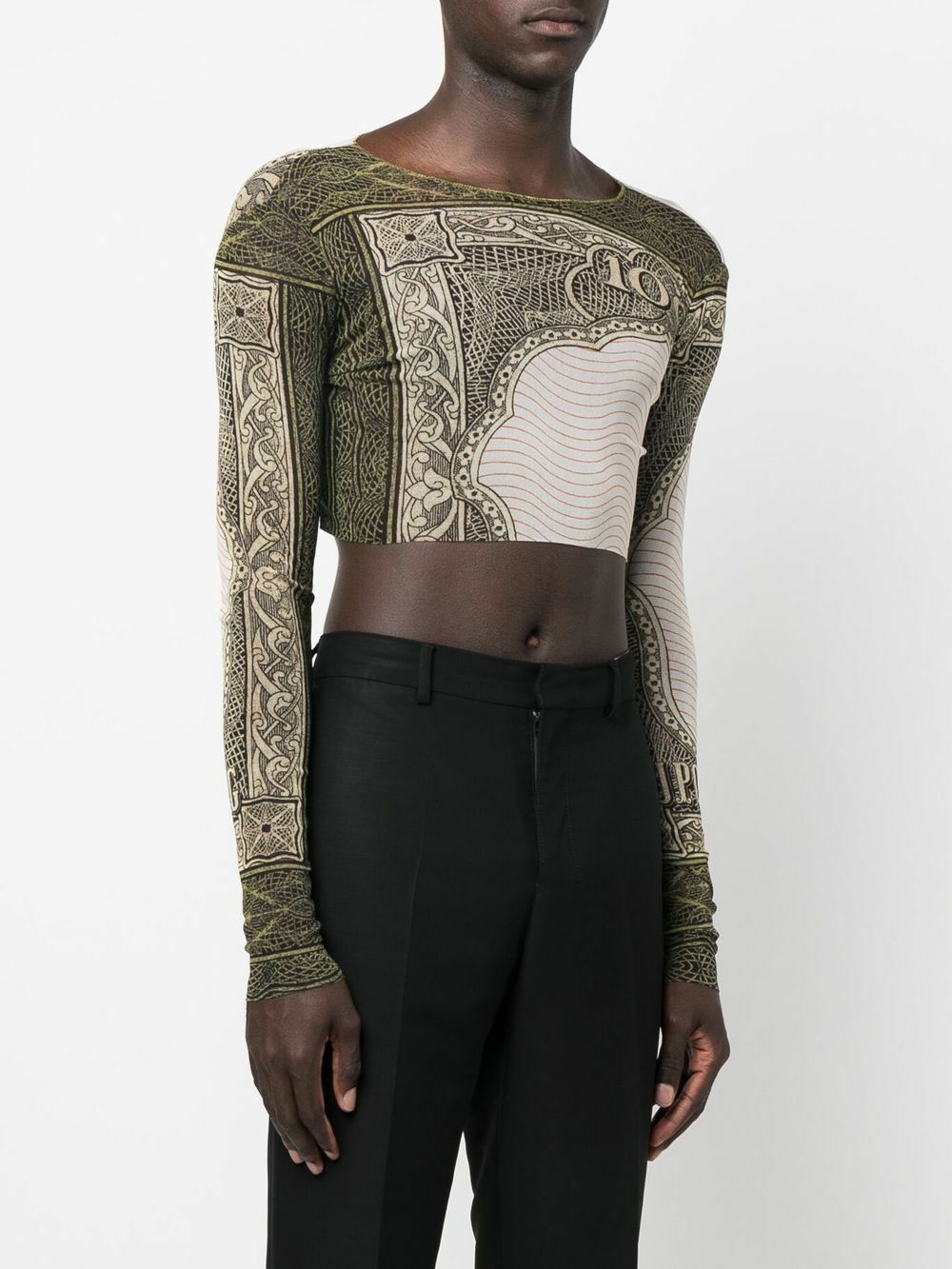 Jean Paul Gaultier Green Graphic-Print Mesh Crop Top